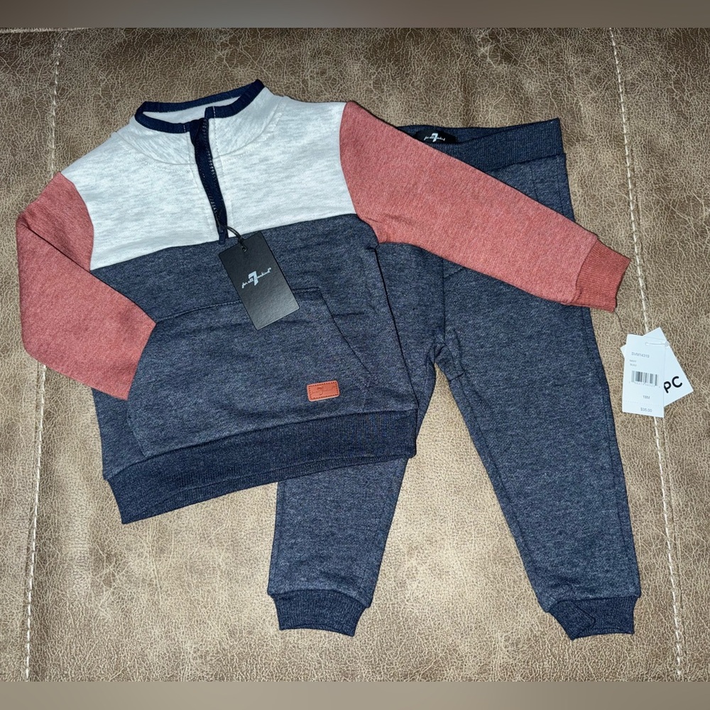 7 For All Mankind Kids Matching Set - Red, Gray, and Blue